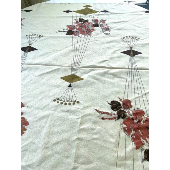 Vintage Mid Century 60s fabric, curtain material, geometric & floral, per yard - Picture 3 of 10